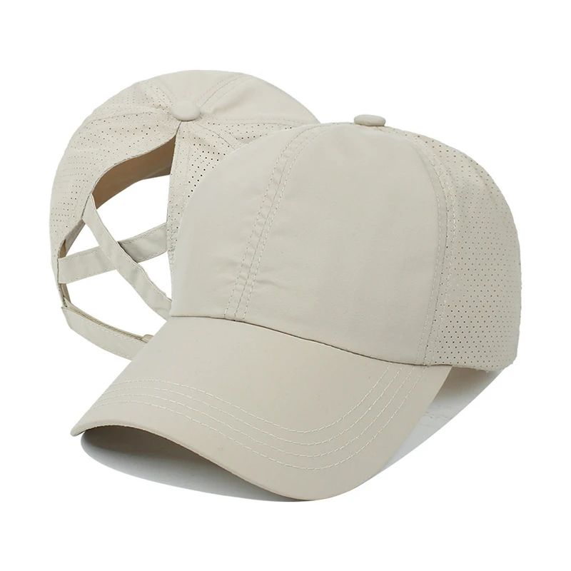 Boné de Beisebol de Verão Cor Sólida Roupa de Golfe Feminina Esporte Lazer Boné Cruzado com Rabo de Cavalo Chapéu de Malha Secagem Rápida Meio-Oco Boné Masculino com Aba Curva