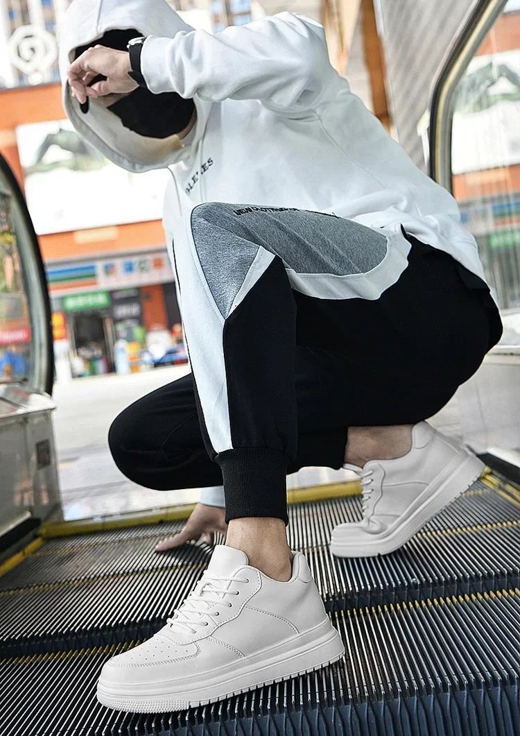 Novos Tênis Masculinos Aumento de Altura 10cm Invisível Elevador Tênis Branco Couro Esportivo Zapatillas De Hombre Tamanho Grande 46