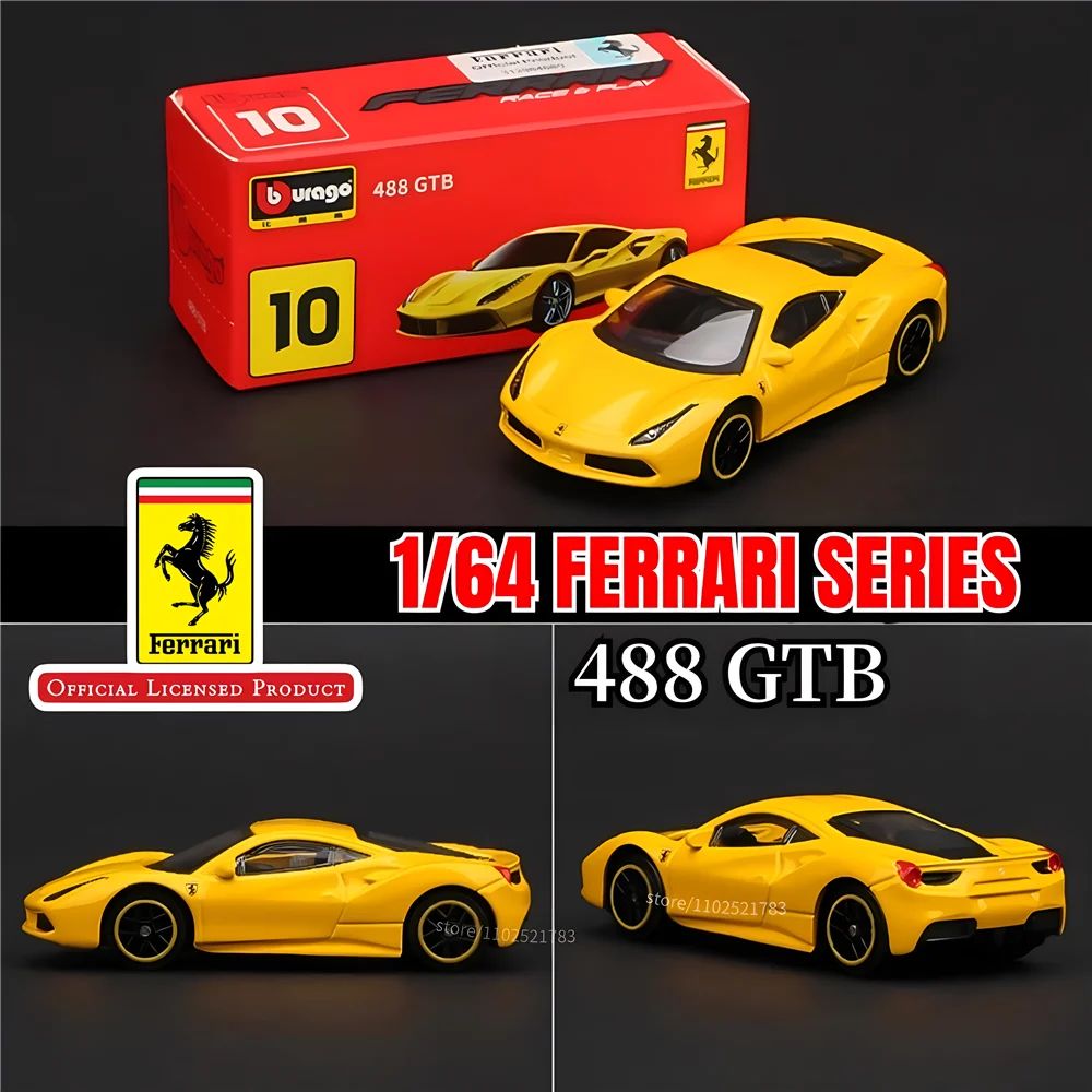 Bburago 1:64 Ferrari 488GTB Réplica de Carro, Escala SF90 F40 F50 458 Enzo Monza Laferrari Miniatura de Brinquedo para Menino