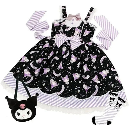 Cartoon My Melody Lolita Dress Kawaii Fashion Bow Lace Dress Printed Princess Dress Halloween Versatile Christmas Gift for Women