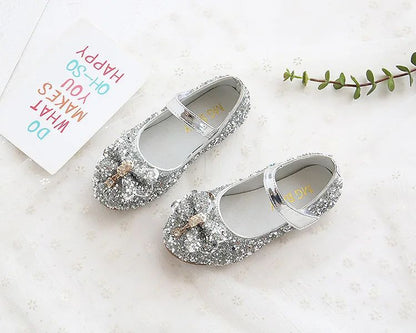 Fashion Girls Shoes Kids Flats Shoes Sequins Rhinestone Princess With Butterfly-Knot Flats Shoes For Students New Autumn 2022