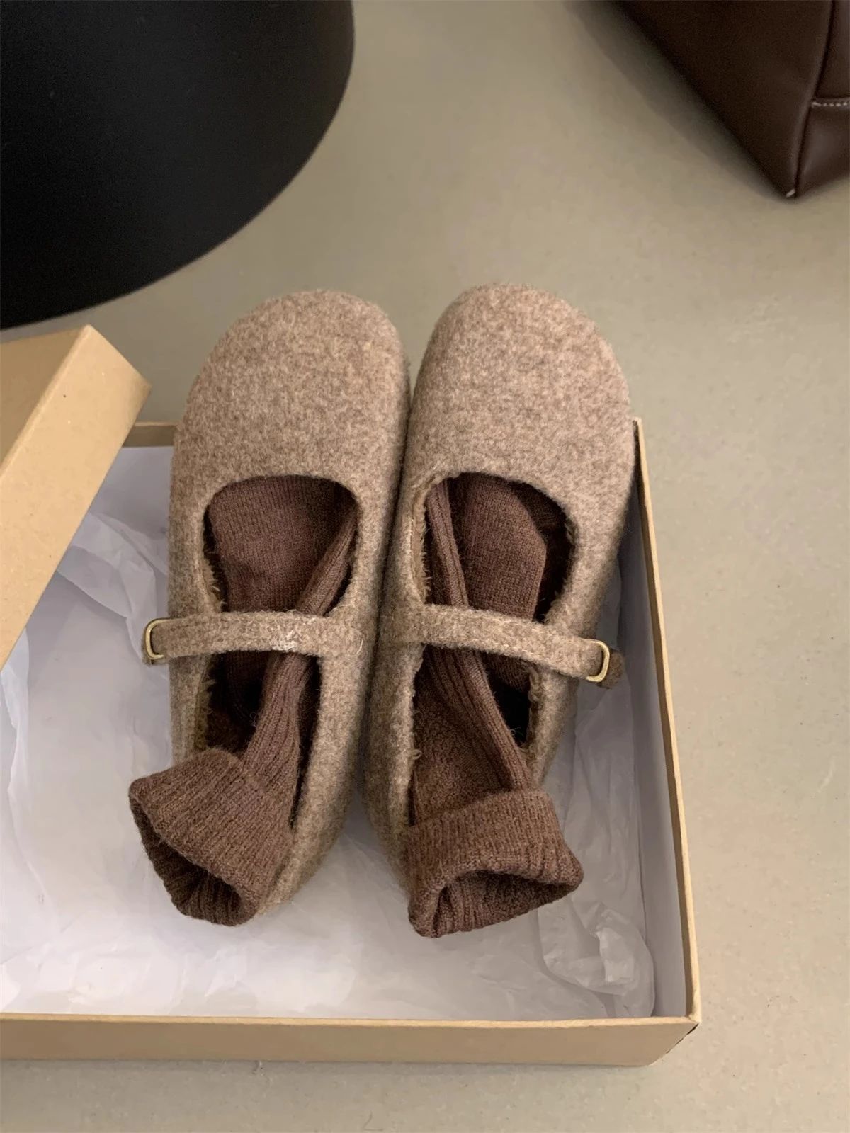 Fashion Square Toe Fleece Flet Ballet Flats Woman Winter Warm Wool Mary Jane Shoes Ladies Brand Design Elegant Plush Loafers