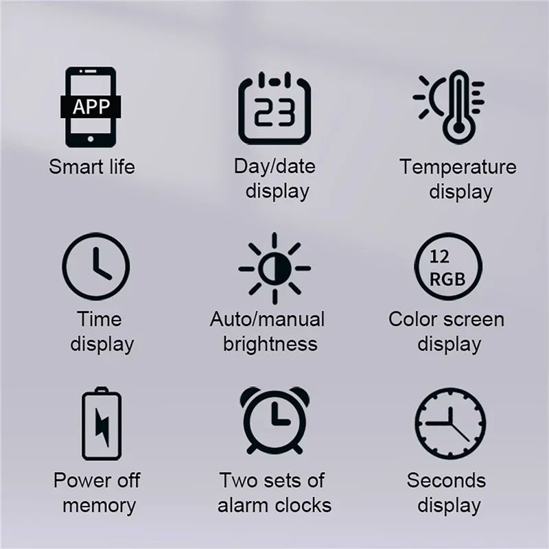 RGB LED Digital Wall Clocks Intelligent Wifi App Control Temperature Date Week Display Multi-functional Electronic Alarm Clock