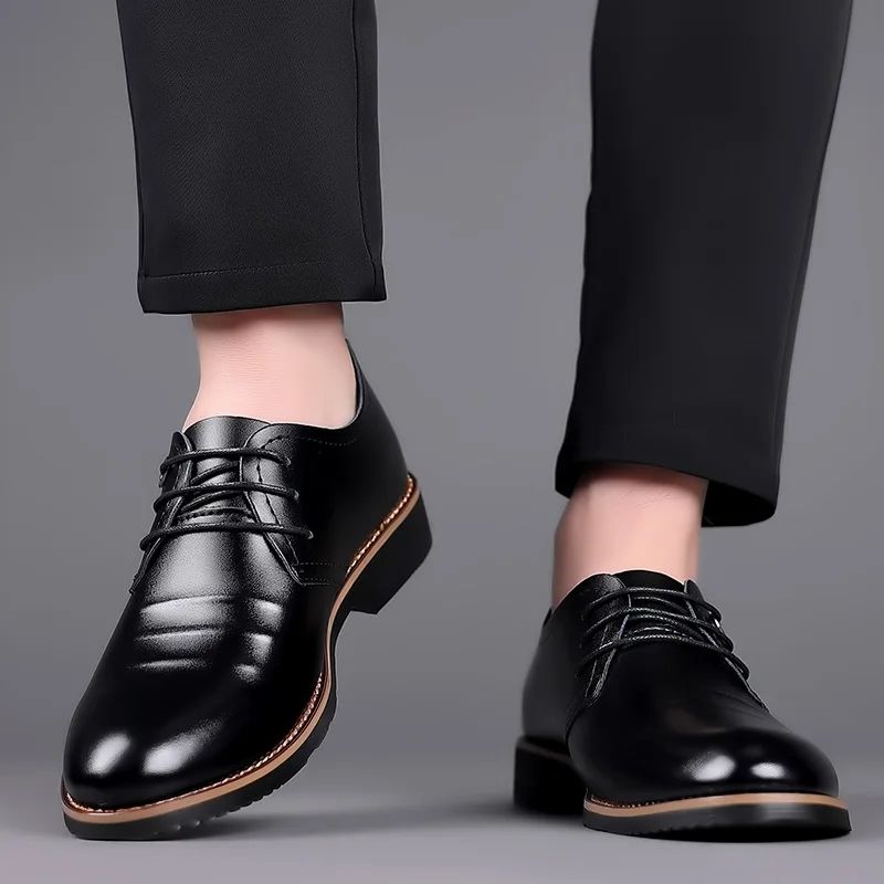 High Quality Leather Formal Men Dress Shoes Breathable Mens Casual Shoes Italian Luxury Brand Lace-Up Non-slip Men Driving Shoes