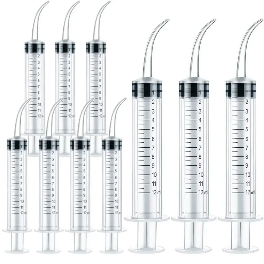 5 Seringas Odontológicas Descartáveis 12cc/ml com Ponta Curva para Irrigação Oral