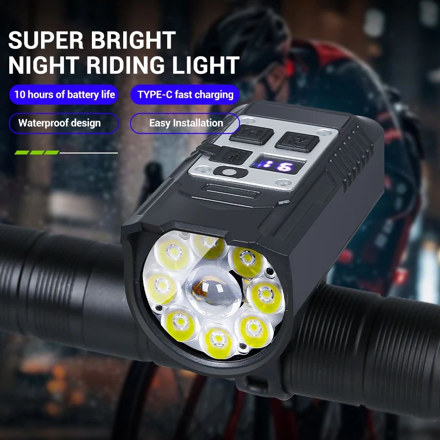 Rechargeable Bike Bicycle Front Lights 9 LED MTB Road Bike Headlight Tail Warning Lamp Waterproof Flashlight Cycling Accessories