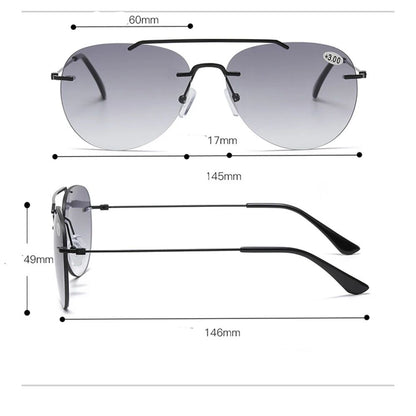 Clara Vida Rimless Pilot Aviation Style Bifocal Reading Glasses Sunglasses Multi-Functional +1 to +4