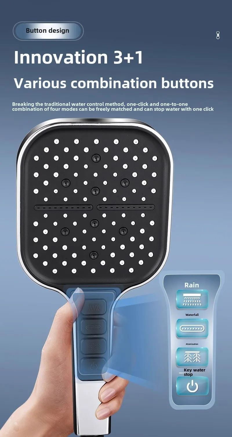 Chuveiro de Grande Porte com 7 Modos Ajustáveis, Chuveiro de Alta Pressão para Banheiro, Bico Misturador de Água com Economia de Água, Acessórios de Banheiro