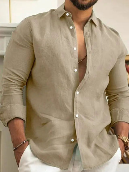 Men's Solid Cotton Linen Long Sleeve Shirt Youth Slim Fit Lapel Tops Casual Handsome Luxury Stylish Shirts & Blouses