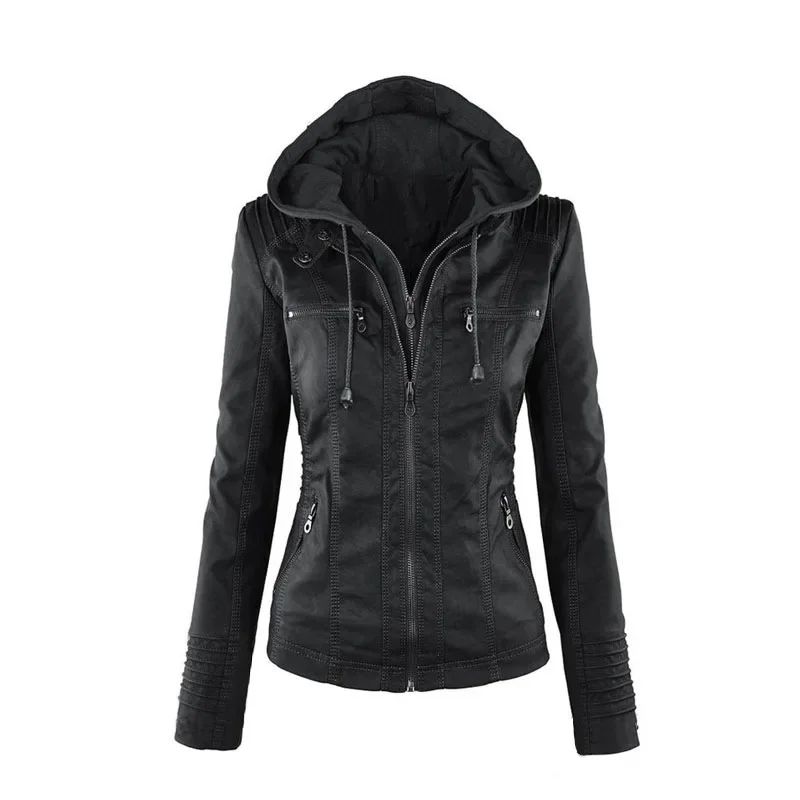 Gothic Faux Leather Jacket Women Coat 2025 Hoodies Winter Autumn Motorcycle Jacket Black Outerwear Leather PU Basic Jacket Coat