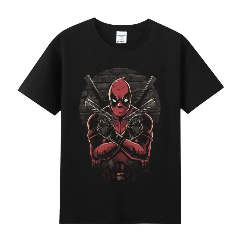 Summer Marvel Hero Deadpool cotton round neck short-sleeved men's T-shirt pure cotton breathable Y2K for men and women