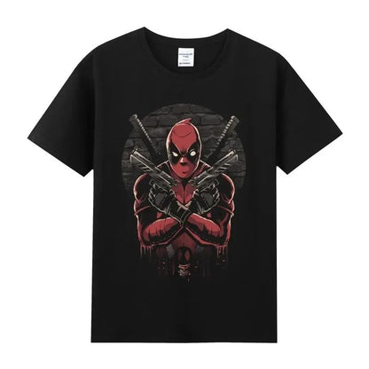 Summer Marvel Hero Deadpool cotton round neck short-sleeved men's T-shirt pure cotton breathable Y2K for men and women