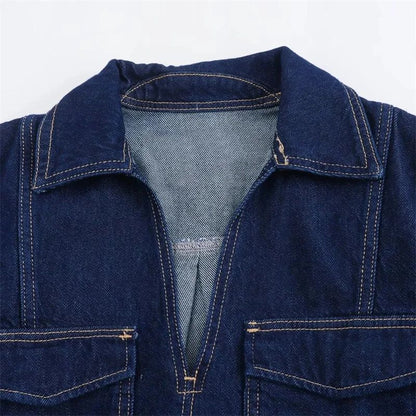 MUJER 2025 Women's Shirt Set Blue Denim Shirts for Women Summer Cropped Shirts and Blouses Woman Holiday Casual Shirts Women Top