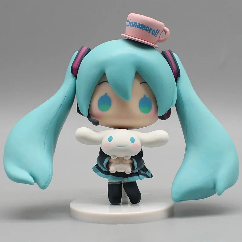 Anime Hatsune Miku Figure Cinnamoroll Figures Miku Kawaii Action Figurine Q-version Doll Model Pvc Desktop Decoration Toys Gifts