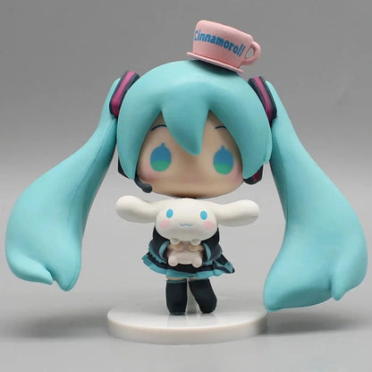 Anime Hatsune Miku Figure Cinnamoroll Figures Miku Kawaii Action Figurine Q-version Doll Model Pvc Desktop Decoration Toys Gifts