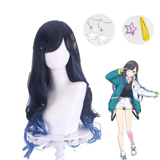 Anime Project SEKAI COLORFUL STAGE! Shiraishi An Cosplay Wig Long 70cm Blue Gradient Curly Wigs Heat Resistant Synthetic Hair