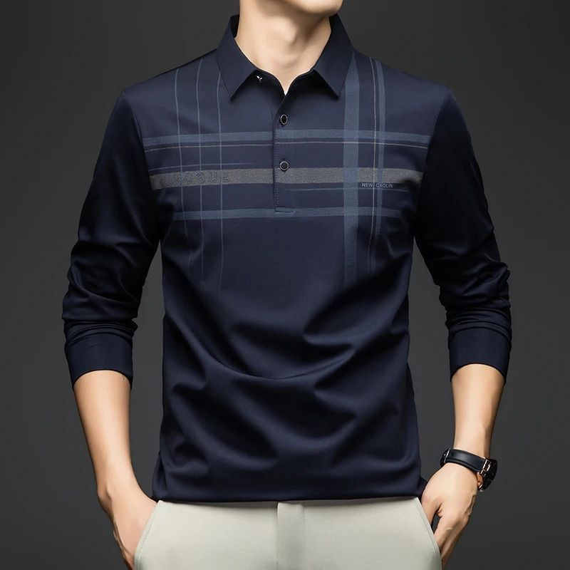 BROWON Polo T Shirt for Man 2025 Formal Business Slim Long Sleeve Tshirt Men Casual Loose Stripe Shirt for Man Designer Clothes