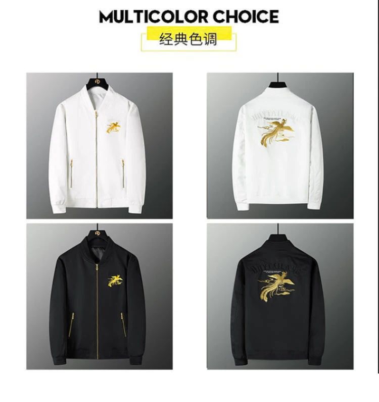 White, black men's phoenix embroidery jacket Slim youth jacket Outdoor sports trend tops Men's jackets