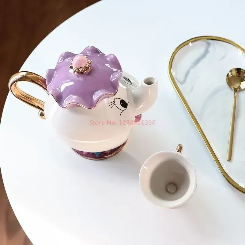 Bule da Disney Fofo Desenho Animado A Bela e a Fera Bules Caneca Sra. Potts Xícara Chip Bules Conjunto de Chá Dropshipping