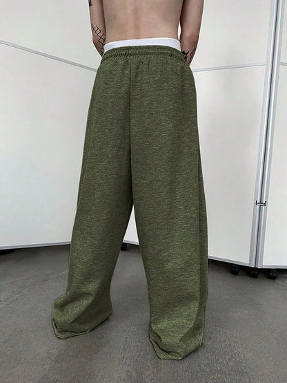 25 European and American men's waist trousers waist drawstring straight wide-leg loose trousers sports trousers pocket men pants