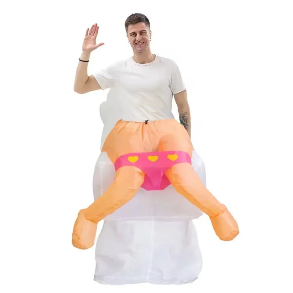 Adult Inflatable Bathtub with Yellow Duck and Toilet Cosplay Costume  Halloween party holiday stage performance comical costumes