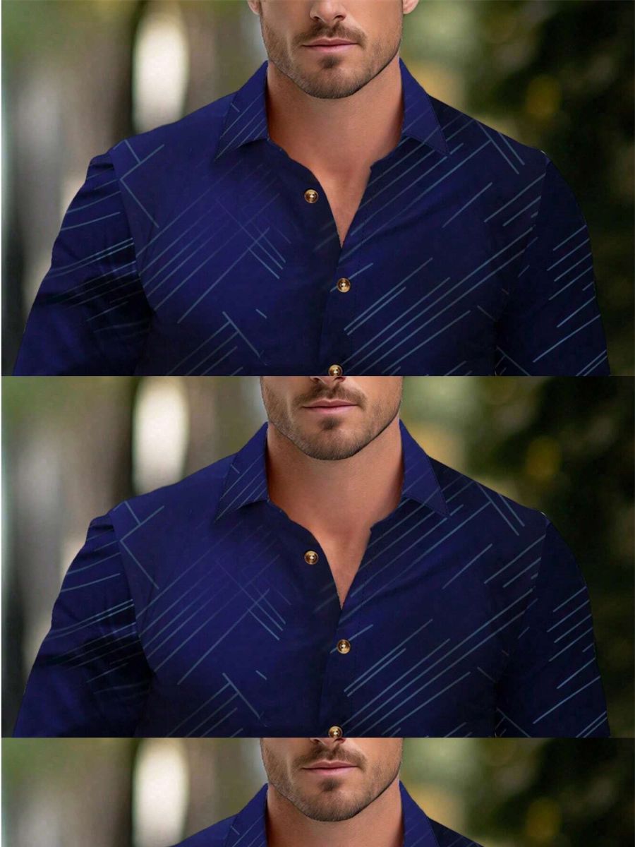 New Style Fashion Solid Color Men's Formal occupation Shirt Button-up Shirt Long Sleeve Striped Lapel Leisure And Comfort Spring