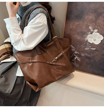 Retro Big PU Leather Shoulder Bag for Women 2025 Winter Trend New Y2K Fashion Handbags Females Travel Luxury Tote Bag  bolsas