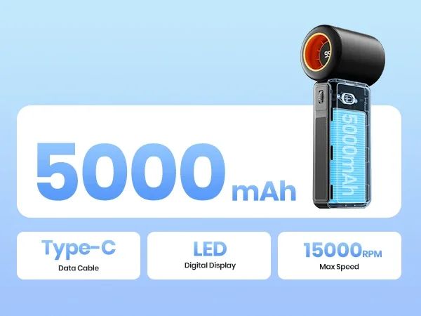 Handheld USB Turbo Fan  Super Strong Airflow Infinite Speed Adjustment Long-Lasting Battery Rechargeable Multipurpose Pocket Fan