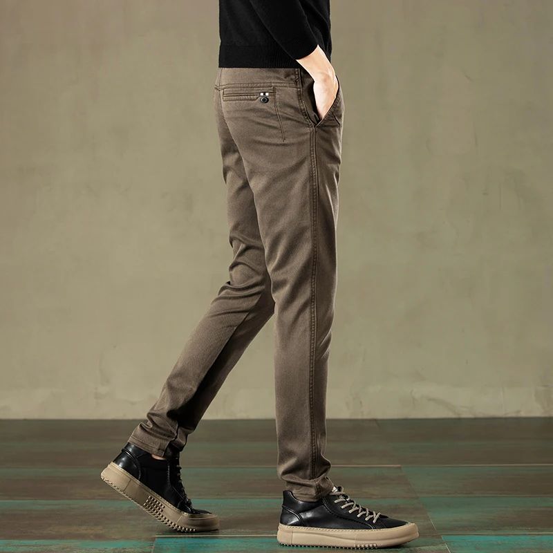 2024 Primavera Novas Calças Casuais Masculinas Marca de Roupas Negócios Cintura Elástica Grossa Clássica Slim Calça Masculina Preto Cinza Marrom