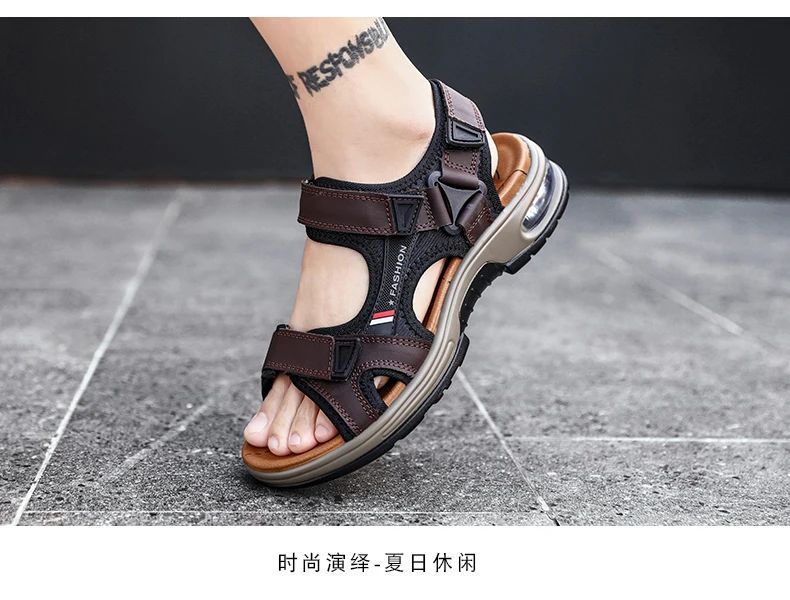 Fashion Men's Sandals Summer Soft Beach Flip Flop Comfortable Genuine Leather Sandals Outdoor Men Roman Sandals Size 46