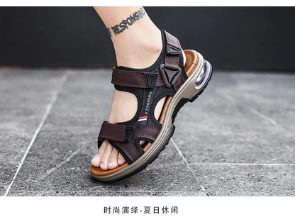 Fashion Men's Sandals Summer Soft Beach Flip Flop Comfortable Genuine Leather Sandals Outdoor Men Roman Sandals Size 46
