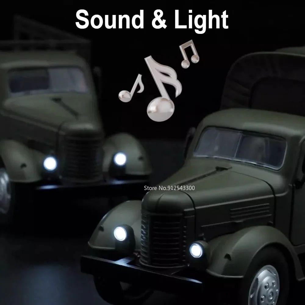 1:24 CA10 Vintage Truck Armored Car Model Toy Alloy Diecast Military Carrier Transport Vehicles Models Sound Light Kids Gifts