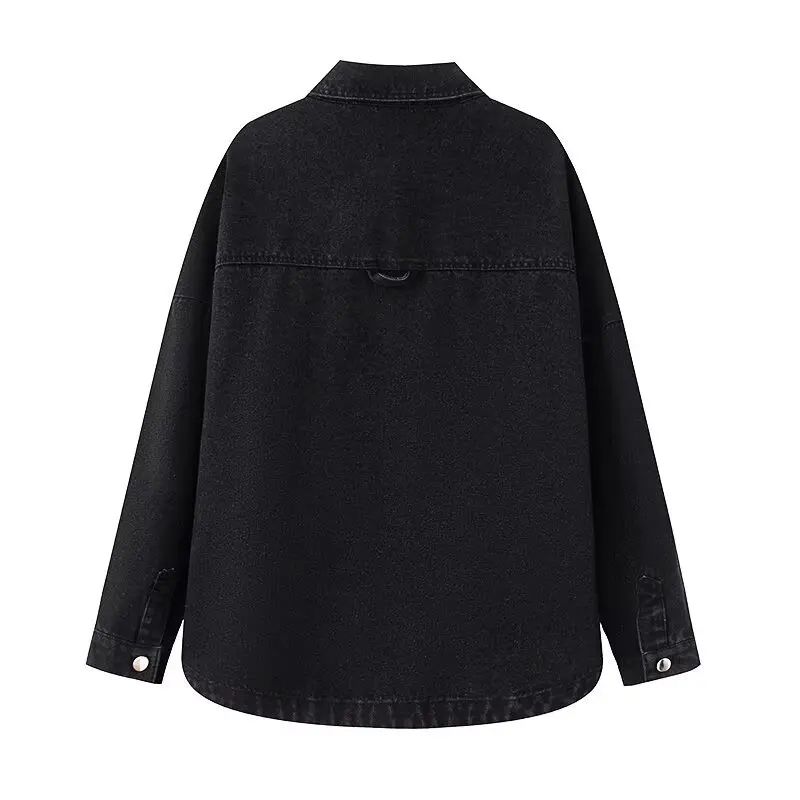 Retro Washed Loose Long Sleeve Women's Denim Shirt Vintage Workwear Style Button up Casual Outerwear from Mainland China