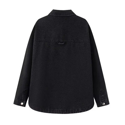 Retro Washed Loose Long Sleeve Women's Denim Shirt Vintage Workwear Style Button up Casual Outerwear from Mainland China