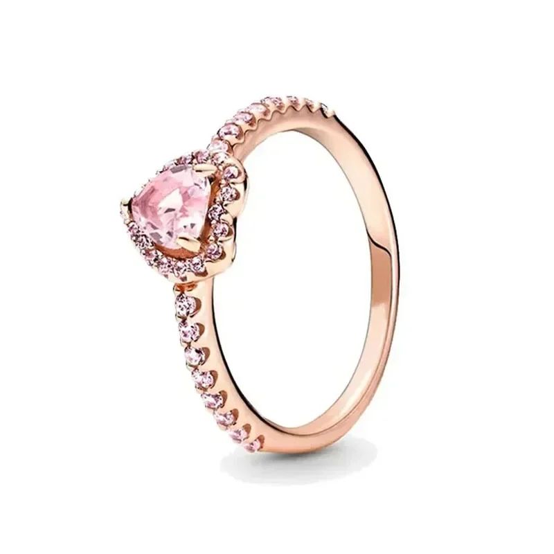 Novos brincos, anéis e colares em forma de coração em prata esterlina 925, conjunto de luxo rosa vermelho arco-íris, joias com pingentes brilhantes, presentes