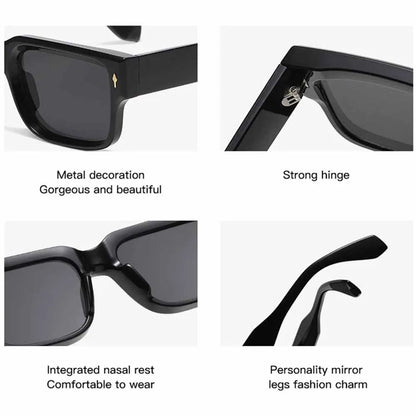 JNPCXI Óculos de Sol Retrô Quadrados Femininos Listras de Leopardo Sombras UV400 Rebites da Moda Masculinos Óculos de Sol Transparentes Gradiente