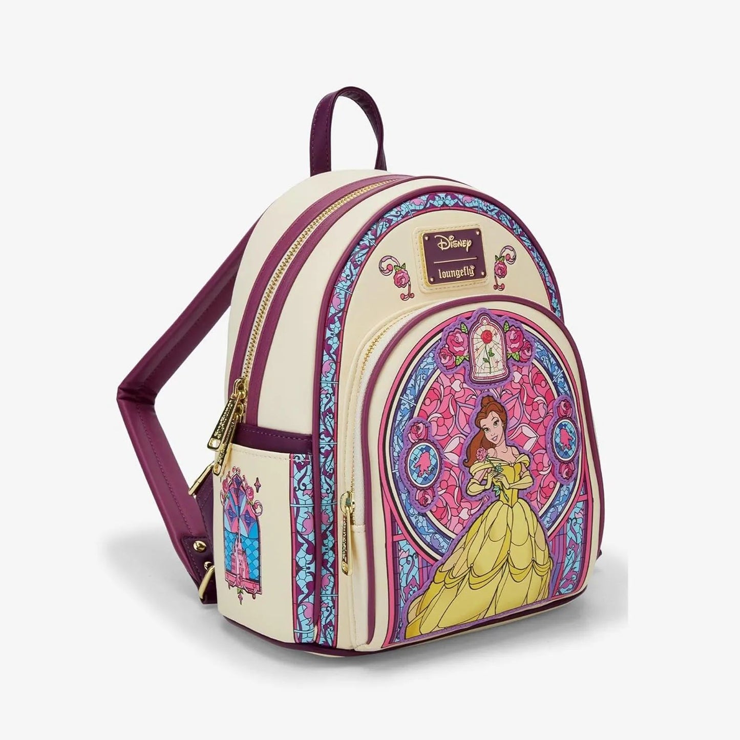 Nova carteira mochila mini Loungefly Disney A Bela e a Fera Bela Vitral Retrato