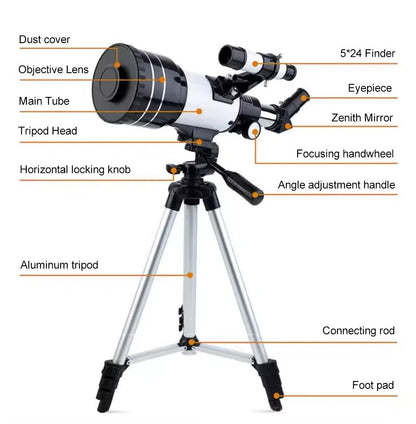 Telescópio Astronômico de Alta Definição e Alta Ampliação, Espelho de Busca de Estrelas Profissional, Suporte Longo com Suporte para Celular