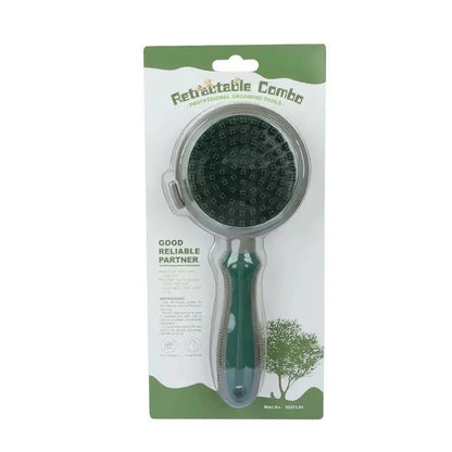 Cat Hair Removal Pet Brush Double Sided Massaging Retractable Self Cleaning Soft Pet Grooming Brush with Handle Pet Loose Hairs