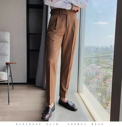 Calça Masculina Nadir Coffee Color Clássica Estilosa Paris Botão Prega Única Emagrece Suaviza Sua Silhueta Calça Social Casual