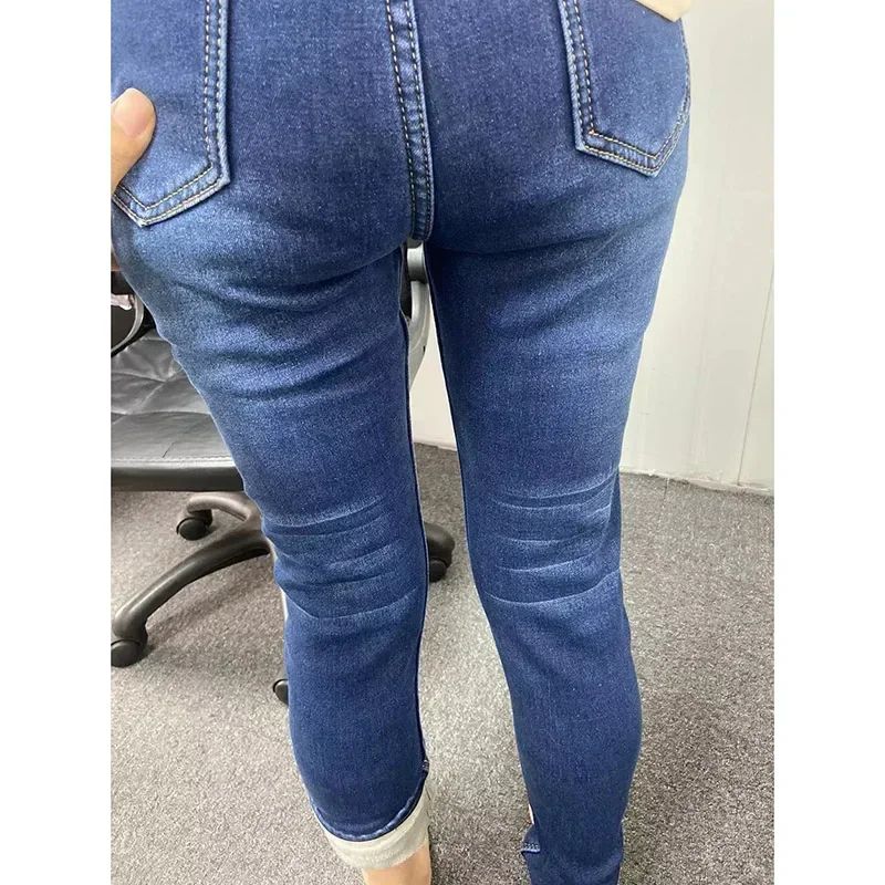 Winter Women Chic Fleece Thermal High Waist Jeans Lady Snow Warm Plush Denim Pants Girls Classic Fashion Straight Leg Trousers