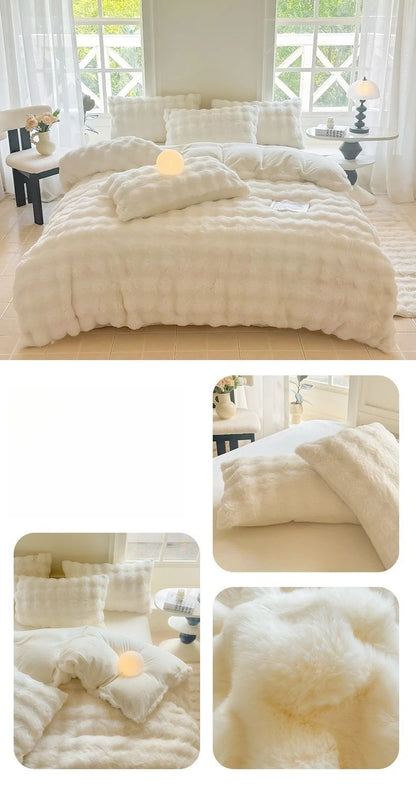 New Rabbit Fur Thickened Milk Velvet Duvet Cover Set Machine Washable Soft SkinFriendly Warm Bed Sheet for Home and Hotel ?? ???
