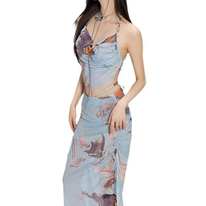 2024 New Three-Piece Bikini Set Beach Vacation Hot Spring Trip Slimming Long Skirt Separate Swimsuit Meat Concealing Photography