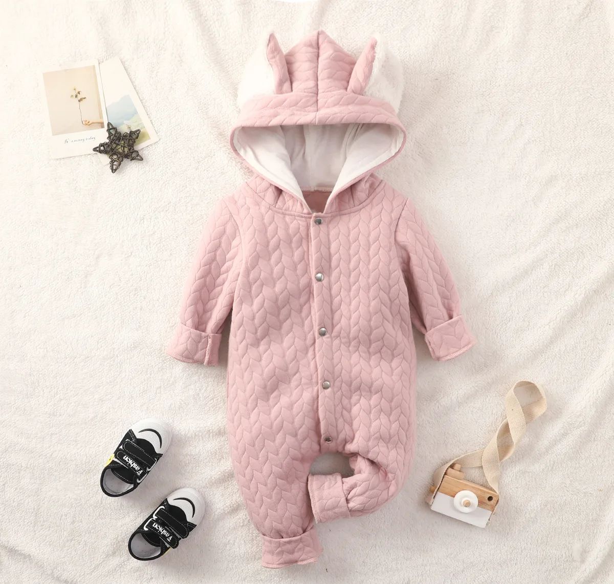 Newborn Baby Romper Love Printed Clothes Hooded Children Girl 0-1 Years Autumn Spring Infant Boy Jumpsuit Outfits 3 6 Months
