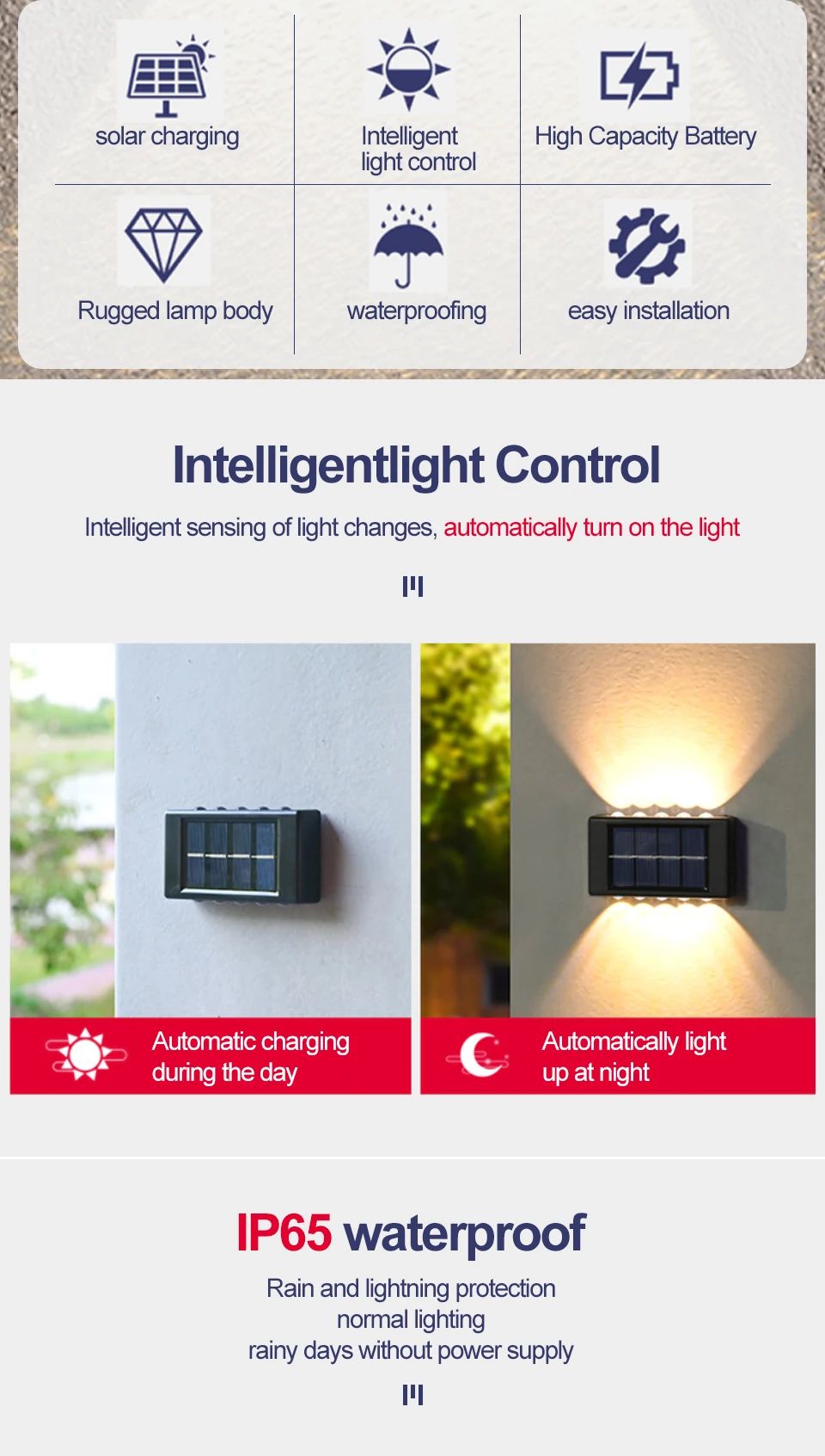 Solar Up And Down Double-headed High Brightness Wall Lights Garden Lights Door Sign Wall Lights Outdoor Waterproof Wall Washer