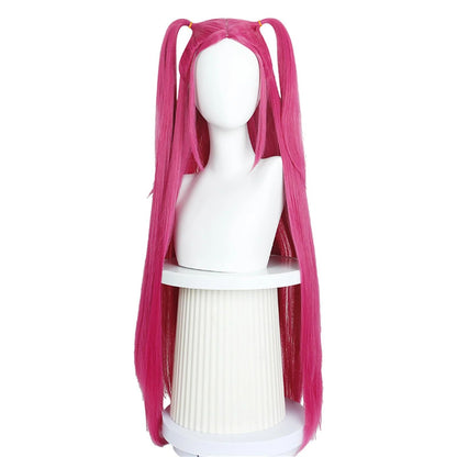 Rose Red Meio Dupla Trança Cabelo Longo Peruca Sintética | Filme Animado KPop Caçadores de Demônios Personagem Mira Peruca CosplayHalloween Par
