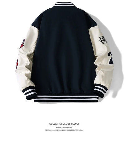 Varsity Baseball Bomber Jacket Men Hip Hop Harajuku Bone Letter Patchwork Leather Jackets Streetwear Women Unisex College Coats