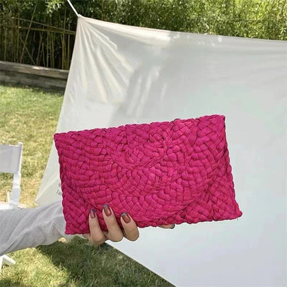 Corn Husk Weave Dinner Clutch Bag Women's Fashion Simple Solid Straw Large Purse Woman Summer Casual Vacation Ladies Wallet 2024