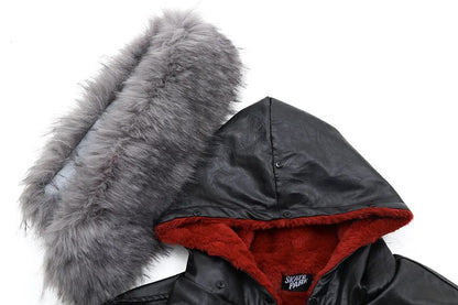 Vintage Men Winter Jackets Fur Collar Fleece Warm Parkas Coats Streetwear Harajuku Leather Jackets Casual Padded Jackets Outwear