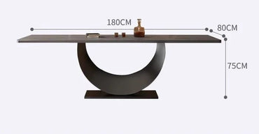 Modern Rectangle Minimalist Rock Slab Restaurant Dining Table And Chairs Stainless Steel Frame Leather Dining Chair Italian